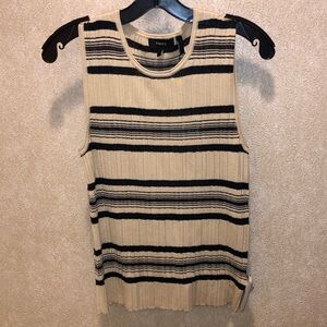 Theory Women's Top Bering Dark Navy Striped Rib Shell Sleeveless Bering, L, NWT